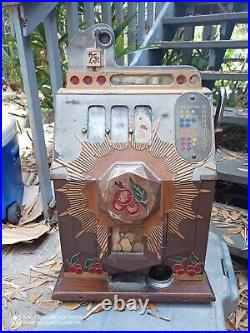 Rare Mills Bursting Cherry 25 cent Slot Machine Beautiful Needs Restoration