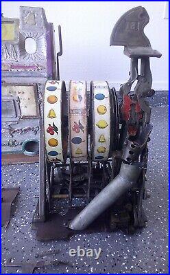 Rare! Vintage! 1930's Mills Novelty Slot Machine! British Penny 1d! With Coins