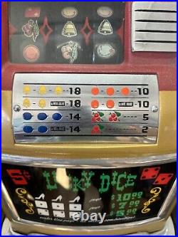 Rare Vintage Mill's Lucky Dice 5 cent Slot Machine withkey From Silver Slipper