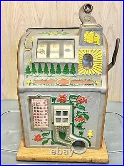 Rare Vintage Mill's Poinsettia 5 Cent Slot Machine