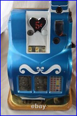 Rare Vintage Mills Sweetheart Qt Nickel 5 Cent Slot Machine Restored Blue White