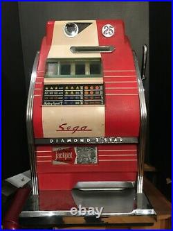 SEGA Diamond 3 Star Mechanical Slot Machine Case Cabinet Antique