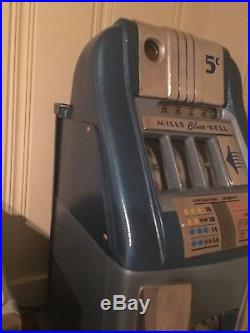 Slot Machine Rare Cast Iron Blue Bell 5Cent, Working / Totally Restored