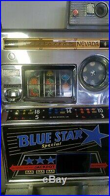 VINTAGE ARISTOCRAT BLUE STAR SPECIAL10 CENT COIN OP SLOT MACHINE With JACKPOT