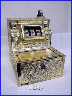 Vintage Brass The Puritan Bell Brass Trade Simulator One Arm Bandit Slot Machine