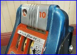 VINTAGE MILLS BLUE BELL 10c TEN Cent 3 Reel SLOT MACHINE One Arm Bandit COIN OP