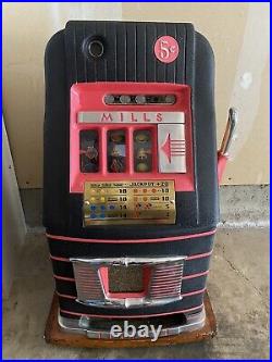 VTG Antique Deco Mills 5 Cent Nickel High Top Slot Machine Circus DISPLAY AS IS
