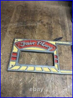 VTG Old Fair Play Mills Coin Slot Machine Metal Face Plate Frame Emblem Parts