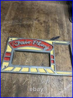VTG Old Fair Play Mills Coin Slot Machine Metal Face Plate Frame Emblem Parts