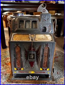 Vintage 1928 Mills 5¢ 1776 Liberty Bell Owl Goose-Neck Front Vendor Slot Machine