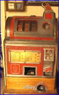 Vintage 5 Cent Slot Machine Pace Mfg Chicalo Illinoise Used
