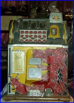 Vintage 5 cent Gooseneck Lion Head Slot Machine 1930's