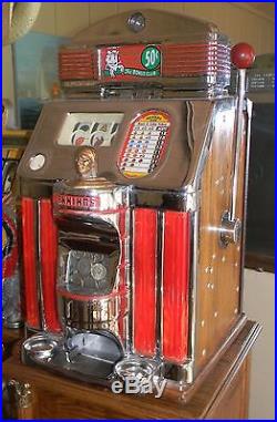 Vintage Antique 1940's 1950's Jennings Indian Head 50cent Slot Machine