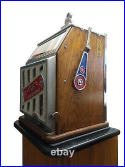 Vintage BLUE SEAL CONFECTIONS 5 Cent Candy Casino Slot Machine with Base Stand