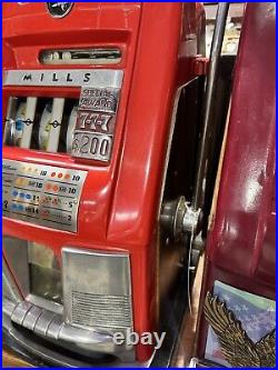 Vintage Circa 1950's Red Mills 7-7-7 High Top 10 Cent Mechanical Slot Machine