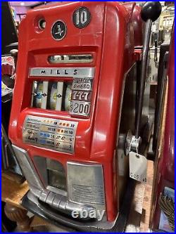 Vintage Circa 1950's Red Mills 7-7-7 High Top 10 Cent Mechanical Slot Machine