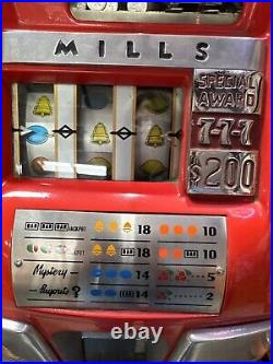 Vintage Circa 1950's Red Mills 7-7-7 High Top 10 Cent Mechanical Slot Machine