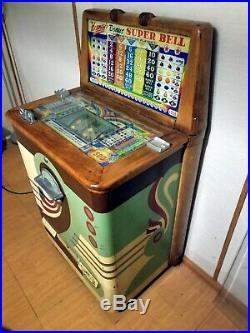Vintage Coin Op Keeney Bonus Super Bell Nickel Slot Machine Antique