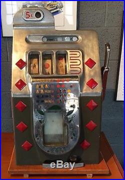 Vintage Five Cents 5 Cent Mills Diamond Front Slot Machine Restored Tested Works