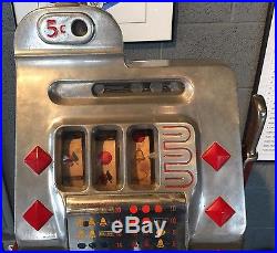 Vintage Five Cents 5 Cent Mills Diamond Front Slot Machine Restored Tested Works