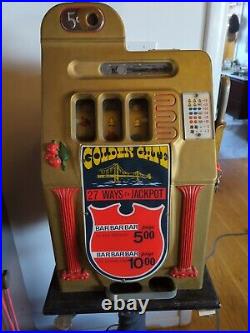 Vintage Golden Gate Casino 1940's Mills Golden Falls Antique 5 cent slot machine