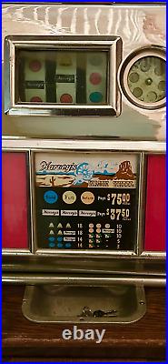 Vintage Harvey's Wagon Wheel 5 Cent Slot Machine With Stand