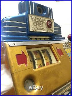 Vintage JENNINGS 5 Cent Victory Chief Casino Slot Machine with BASE STAND