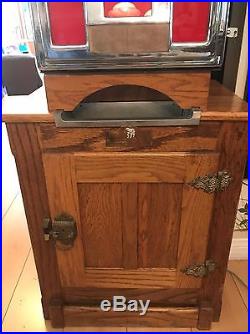Vintage Jennings 5¢ Tic Tac Toe Slot Machine Oak'ice Box' Base Working Cond