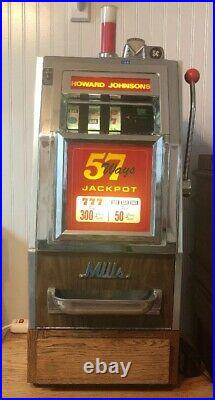 Vintage MILLS BELL-O-MATIC Howard Johnsons 5 Cent 3 Reel SLOT MACHINE -WORKS