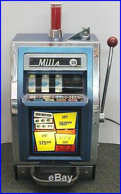 Vintage MILLS COMPACT BELL-O-MATIC 25c Cent 3 Reel Electric SLOT MACHINE -WORKS