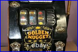 Vintage MILLS GOLDEN NUGGET 25c Quarter Mechanical Slot Machine WORKS