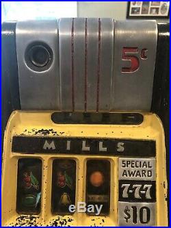 Vintage Mills. 5 Cents High Top 30s-40s Slot Machine Works As Is