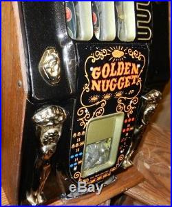 Vintage Mills 5 cent Golden Nugget Slot Machine with Key, Complete, As-Is
