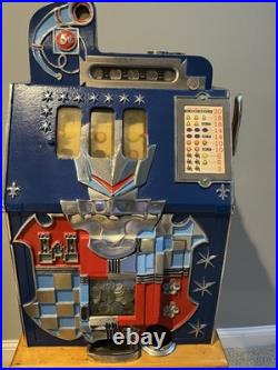 Vintage Mills Castle front Nickel Slot Machine and Stand