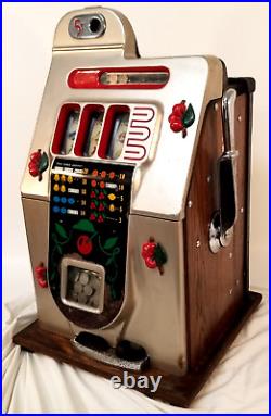 Vintage Mills Novelty Co Black Red Cherry 5 Cent Antique Slot Machine VIDEO 1950