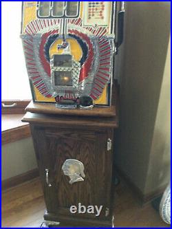 Vintage Mills War Eagle Slot Machine 5-cent With Oak Stand