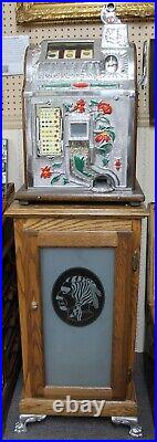 Vintage OAK Metal Claw Feet INDIAN Design Frosted Glass SLOT MACHINE STAND