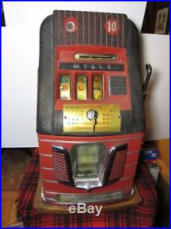 Vintage Original 1948 Mills HT Red Bell 10¢ Slot Machine with Keys, Owners Guide