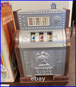 Vintage Silver Eagle Jack Pot Slot Machine Bank Japan 1977 Pointer 15 WORKS