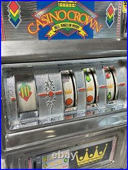 Vintage WACO CASINO CROWN Novelty Metal Slot Machine 25¢ coin, WORKING