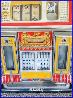 Vintage Watling Twin Jackpot Golden Coin Gum 5 Cent Nickel Slot Machine Working