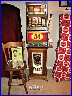 Vtg Bally E-873 Series E 5¢ 5-Line Fruit Slot Machine Golden Nugget Stand Manual