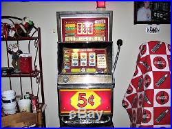 Vtg Bally E-873 Series E 5¢ 5-Line Fruit Slot Machine Golden Nugget Stand Manual