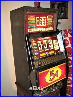 Vtg Bally E-873 Series E 5¢ 5-Line Fruit Slot Machine Golden Nugget Stand Manual