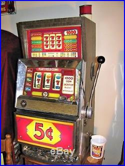 Vtg Bally E-873 Series E 5¢ 5-Line Fruit Slot Machine Golden Nugget Stand Manual