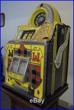 Watling Rol-a-top Castle Front Quarter Slot Machine, Circa 1948