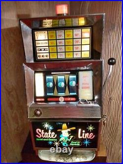 WORKING VINTAGE BALLY ELECTRO-MECHANICAL 5 CENT SLOT MACHINEWithRARE STAND