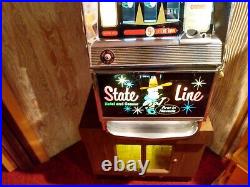 WORKING VINTAGE BALLY ELECTRO-MECHANICAL 5 CENT SLOT MACHINEWithRARE STAND