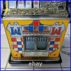 Watling ROL-A-TOP 1930's Antique 25 Cent Slot Machine Twin Jack Pot with Key